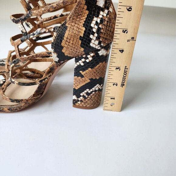 Schutz Juliana Block Snake Embossed Leather Caged Sandal Brown Sexy Edgy 10 1/2 - Picture 9 of 10